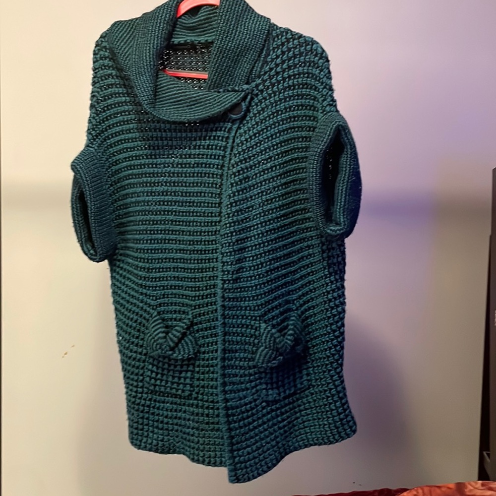 XL Vintage Kening Green & Black Knit Short Sleeved Top Button Cardigan